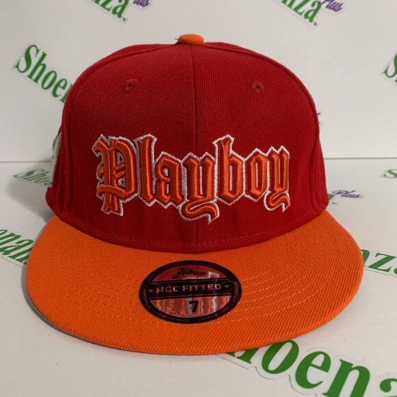 Headgear Classics Hat Playboy Sports Club New York Fitted Cap Bunny Red Orange 7 - Picture 1 of 8